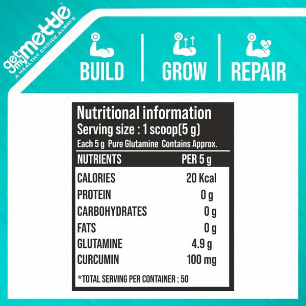 GetmyMettle Pure + Glutamine With Curcumin Powder for Better Immunity