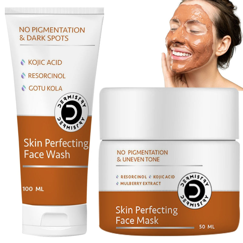 Dermistry  Pigmentation Removal Skin Perfecting Creamy Fairness Face Wash &  Skin Perfecting Pack Mask I Kojic Acid Niacinamide Beta Arbutin I For Men & Women ( Pack of 2 - 150 ML )