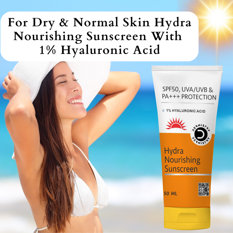 Dermistry 1% Hyaluronic Acid Ultra Hydrating Sunscreen Aqua Gel & Natural Mineral Based Sunscreen for Sensitive Skin  & Children with SPF 50 UVA UVB PA+++ Sun Protection  I Water Based Daily Use For Men & Women ( Pack of 2 - 100 ML )