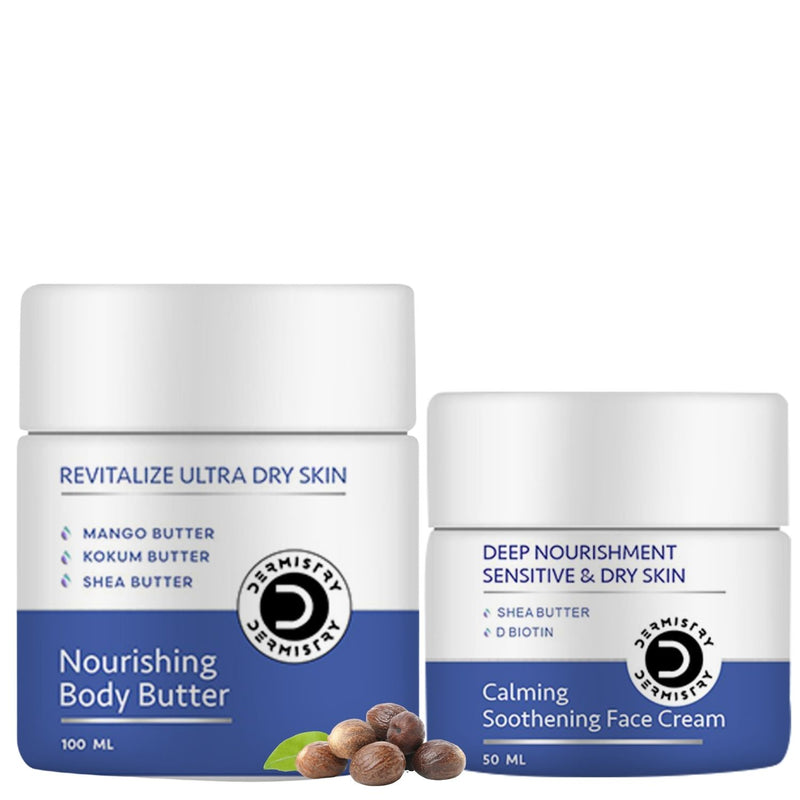 Dermistry Revitalizing Nourishing Body Butter & Sensitive & Dry Skin Care Deep Nourishment Calming Soothing Glowing Face Cream I Light Weight Winter & All Season Daily Use Nourishing Moisturizer  I For Men & Women ( Pack of 2 - 150 ML )