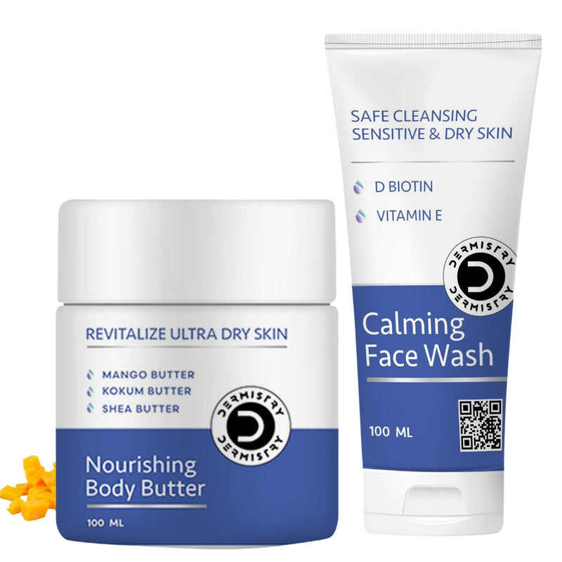 Dermistry Revitalizing Nourishing Body Butter & Sensitive & Dry Skin  Care Calming Soothing Creamy Mild Safe Moisturizing Soap Free Face Wash Safe Gentle Cleansing  | For Men & Women ( Pack of 2 - 200 ML )