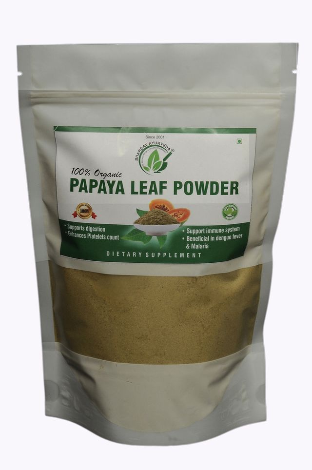 Dr.Bhargav’s I Papaya Leaf Powder | Face Skin| Supports digestion | Fever I Malaria |Immune system | Enhances Platelets count | Fever herbal Medicine | 100gm Powder