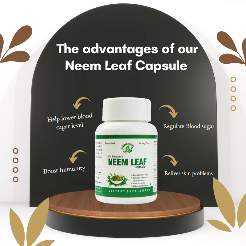 Dr.Bhargav’s I Neem Leaf Capsule | Regulate Blood sugar | Skin problems | Boost Immunity | Low Blood Sugar Levels |Strengthen Pancreas| 60 Capsules