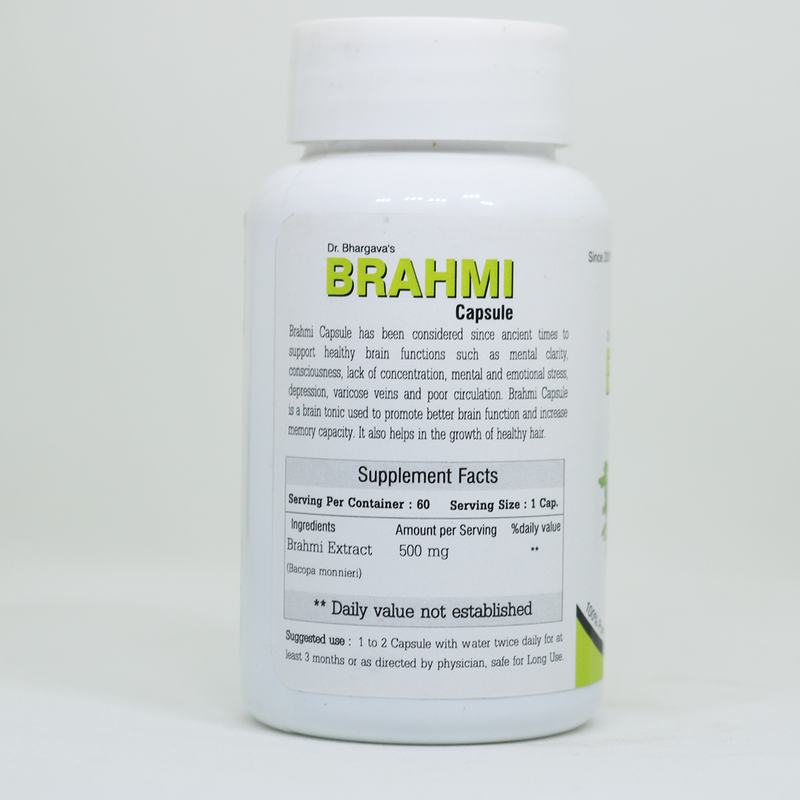 Dr.Bhargav’s I Brahmi Capsule |Brain Booster | Headache | Brain Nerve| Heart Weakness I Palpitation I Confusion I Nervousness I Arjun Capsule |Relieves stress I Depression I Relaxocalm| 60 Capsules