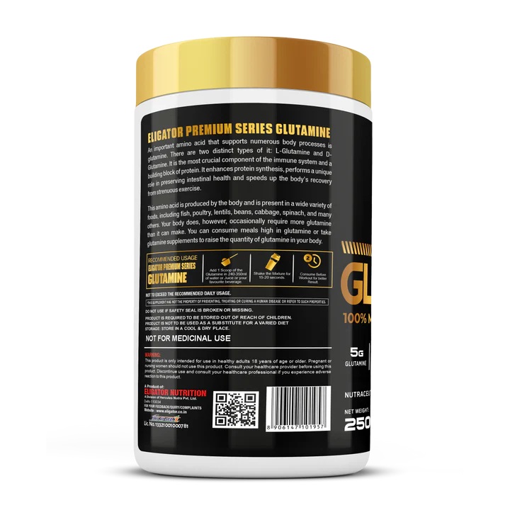 Eligator Glutamine - 250g (50 Servings) Unflavoured