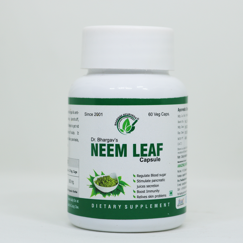 Dr.Bhargav’s I Neem Leaf Capsule | Regulate Blood sugar | Skin problems | Boost Immunity | Low Blood Sugar Levels |Strengthen Pancreas| 60 Capsules