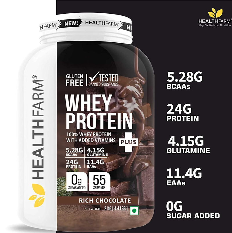 HealthFarm Whey Protein Plus with Added Vitamins 2KG RICH CHOCOLATE