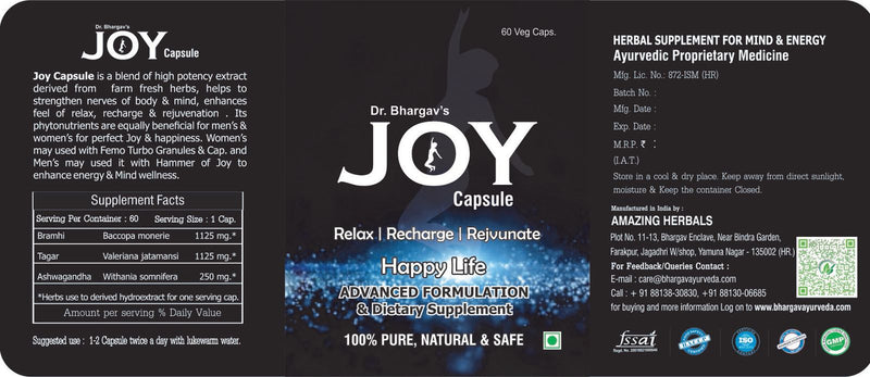 Dr.Bhargav’s I Joy tablet for Relax I Recharge I RejuveNAte |Relieves stress I Calms mind|Fights Stress| Manage Insomnia | Fights depression when taken together Femo Turbo Capsules| 60 Tablets