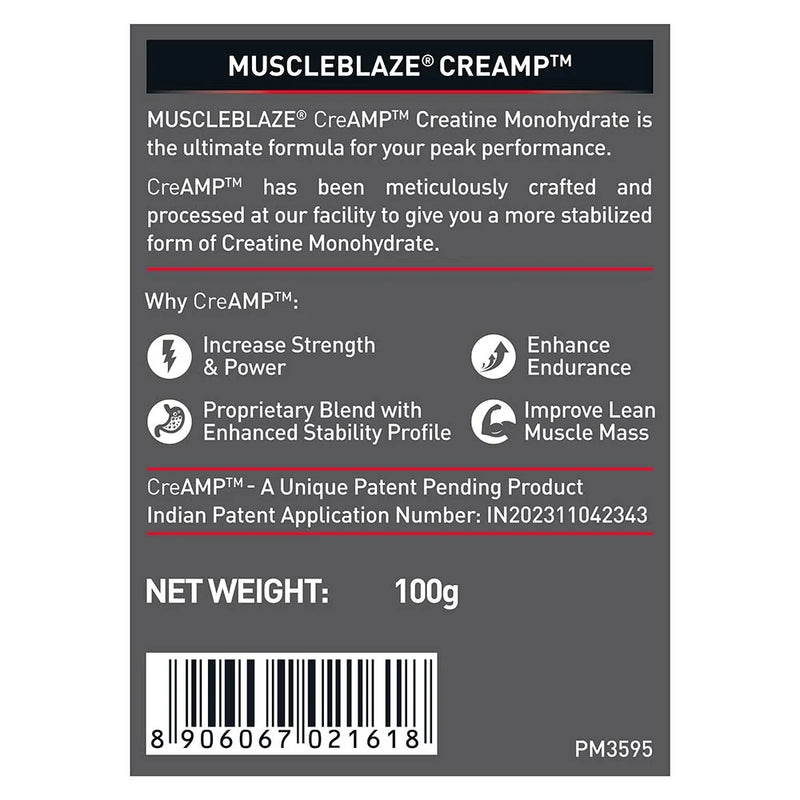 MuscleBlaze Creatine Monohydrate CreAMP, 100 g (0.22 lb)