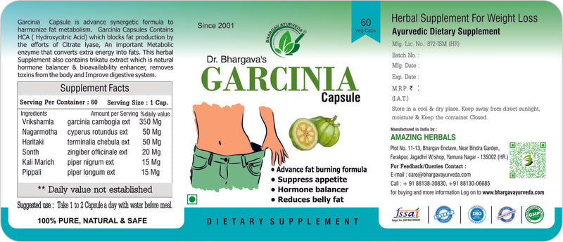 Dr.Bhargav’s I Garcinia plus capsule | Advance fat burning formula| Reduce belly fat | Hormones Balancer | 60 Capsules