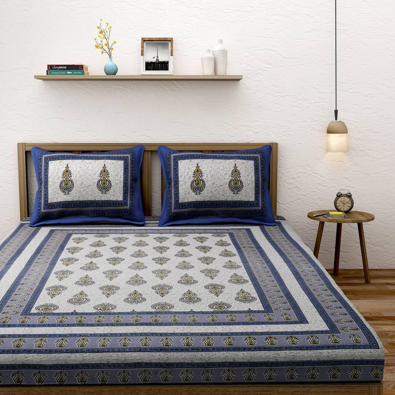 Screen Block Paisley White And Blue King Bed Sheet With Two Pillow Covers - Free Shipping* - Mall2Mart