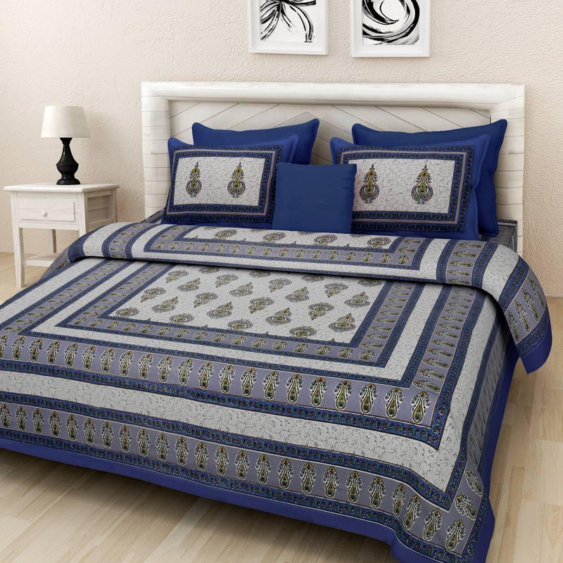 Screen Block Paisley White And Blue King Bed Sheet With Two Pillow Covers - Free Shipping* - Mall2Mart