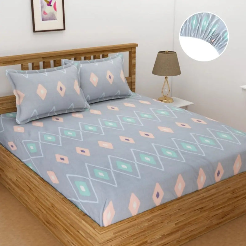 5D PRINTED FITTED ELASTIC MICROFIBER QUEEN BEDSHEET WITH 2 PILLOW SKY