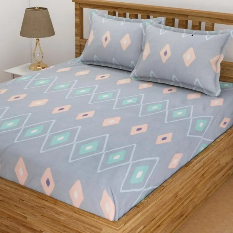 5D PRINTED FITTED ELASTIC MICROFIBER QUEEN BEDSHEET WITH 2 PILLOW SKY