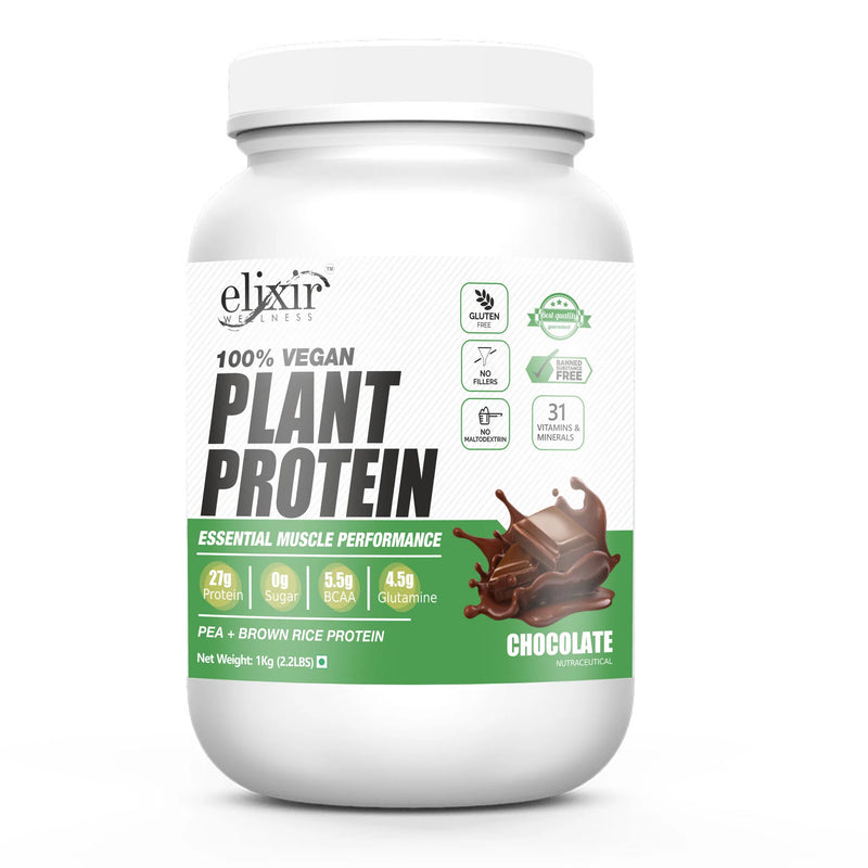 Elixir Wellness Vegan Plant Protein Pea + Brown Rice | 27g Protein Bcaa