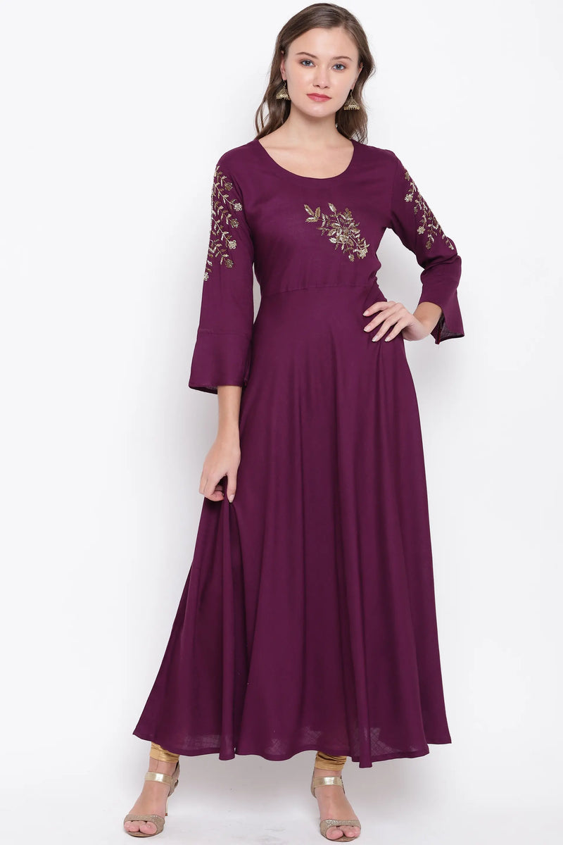 Vbuyz Women's Embellished/solid Anarkali Rayon Purple Kurta