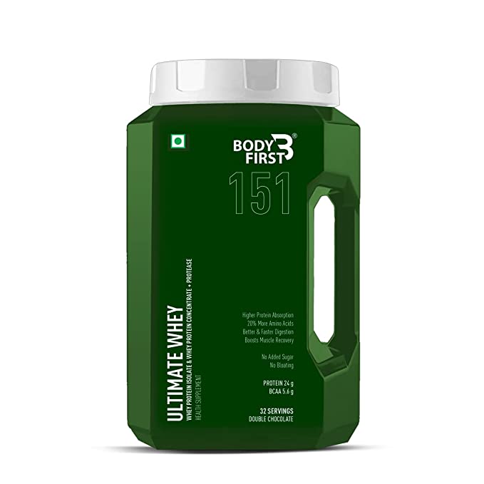 Body First Ultimate Whey - Blend Of Whey Protein Isolate & Concentrate With Digestive Enzymes, 24g Protein, 5.6g Bcaa, 32 Servings