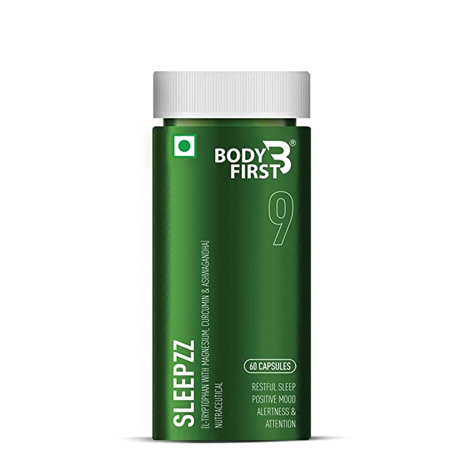 Body First Sleepzz - Unique Combination Of L-tryptophan, Magnesium, Curcumin, Ashwagandha, Nutmeg And Cinnamon For Restful & Calm Sleep, Supports Positive Mood & Regulated Sleep Cycle, 60 Veg Capsules