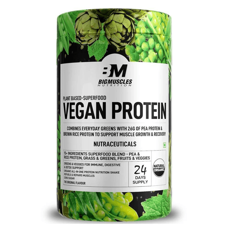 Bigmuscles Nutrition Vegan Protein | Organic Plant Based Protein | Original Flavor | 26g Protein, 0g Sugar | Non-Dairy, Lactose Free, Gluten-Free, Soy Free - Mall2Mart