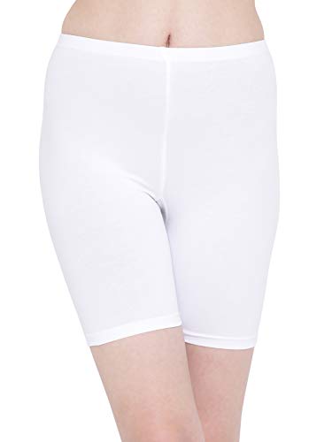 Clovia Women's Cotton Mid Waist Cycling Shorts (PN3352P18_White_M)