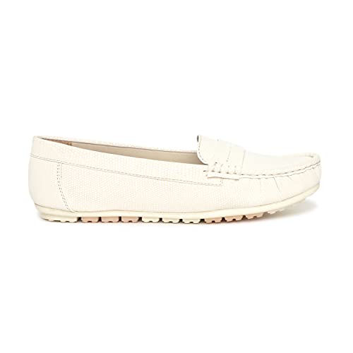 Marc Loire Women Comfortable Slip On Flat Loafer Ballet; Casual and Formal Footwear (Cream, 7)