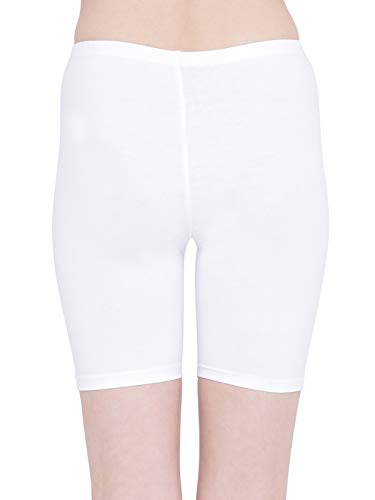 Clovia Women's Cotton Mid Waist Cycling Shorts (PN3352P18_White_M)