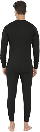 Lux Cottswool Men's Cotton R-Neck Thermal Set (Black, M- 85CM)