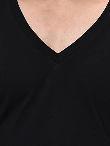 WILD WEST Mens V Neck Black Half Sleeve Tshirts for Men (A)