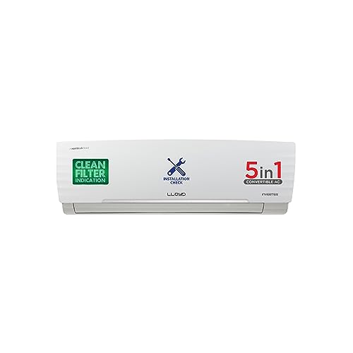 Lloyd 1.5 Ton 5 Star Inverter Split AC (5 in 1 Convertible, Copper, Anti-Viral + PM 2.5 Filter, 2023 Model, White with Chrome Deco Strip, GLS18I5FWBEV)