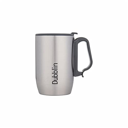 DUBBLIN Refresh Stainless Steel Unbreakable Tea Coffee Mug Double Wall Insulated with Handle and Lid, Wide Mouth Mug Keeps Beverages Hot & Cold 350 ML Silver