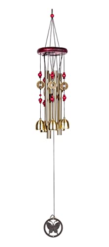 CrazyCrafts Metal Wind Chimes with 4 Pipe and 5 Bells for Feng Shui at Home Balcony Garden Positive Energy, Home Decor Hanging Gifts for Loved Ones Jingle Good Sound 21 Inch Long