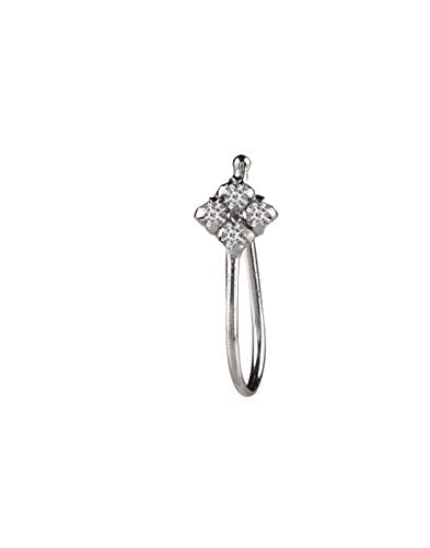abhooshan 92.5 Sterling Silver Light Weighted Clip On Nose Pin with Cubic Zirconia (CZ) Stones. Non Piercing Nose Pin for Girls and Women Wife Sister Friend (White Zirconia)