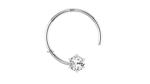 BM Jewellers,Pure 925 Sterling Silver Round-Shape White Cubic-Zirconia Prong-Setting Nose Pin Stud for Women Girls With Certificat Of Purity Size-2MM (Prong 2MM)