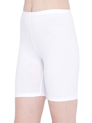 Clovia Women's Cotton Mid Waist Cycling Shorts (PN3352P18_White_M)