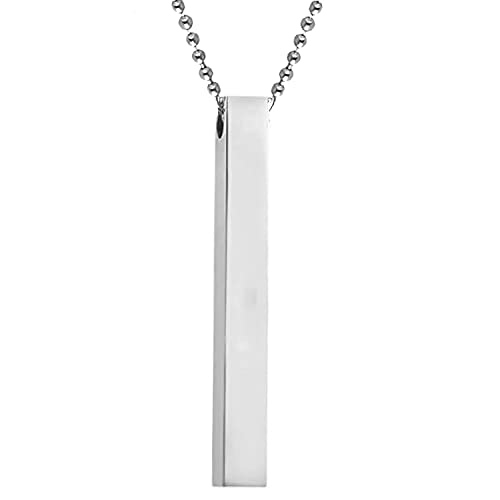 Fashion Frill Men's Jewellery 3D Cuboid Vertical Bar/Stick Stainless Steel Black Silver Locket Pendant Necklace Chain For Men Boys and Men Unisex Pendant (Classic)