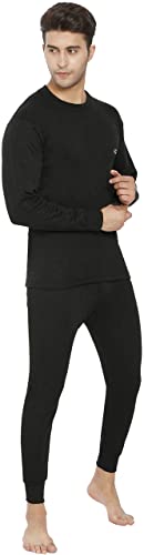 Lux Cottswool Men's Cotton R-Neck Thermal Set (Black, M- 85CM)