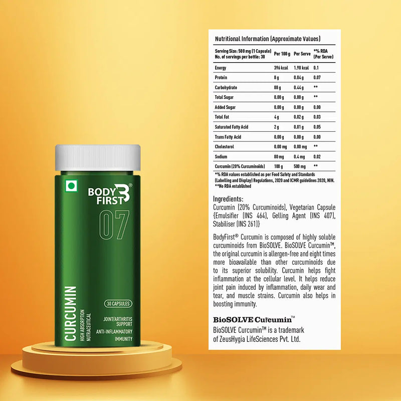 Bodyfirst Curcumin 30 Capsules | 500mg Curcumin | Bioactive Component Of The Spice Herb Turmeric.