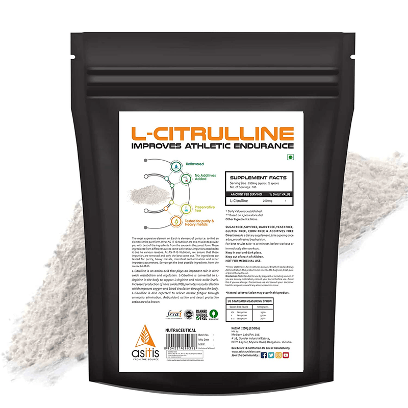 AS-IT-IS Nutrition Pure L-Citrulline Powder, Boosts Nitric oxide & Muscle growth - Mall2Mart