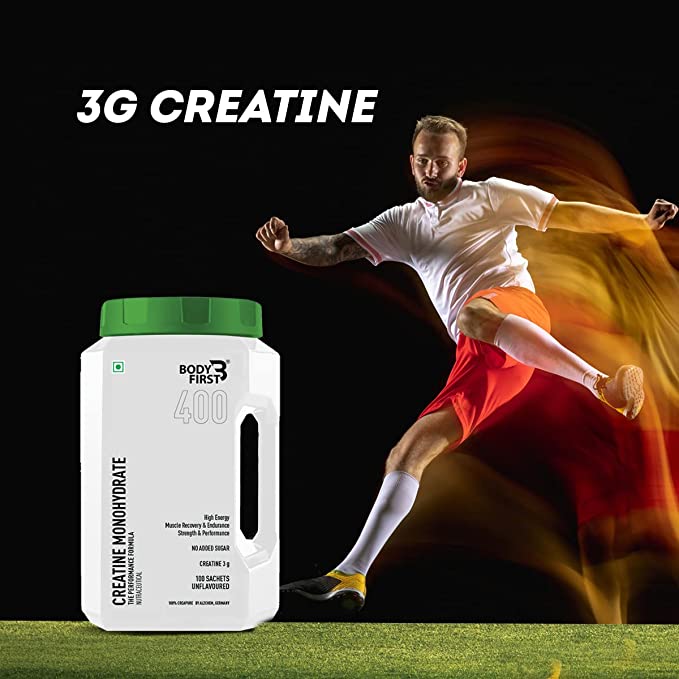Bodyfirst Creatine Monohydrate With 3g Creatine, Made With 100% Creapure By Alzchem, Germany, 100 Sachets, Unflavoured