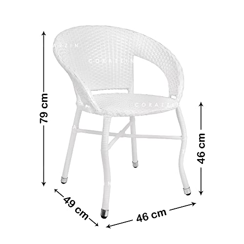 CORAZZIN Garden Patio Seating Chair and Table Set with Glass Balcony Outdoor Furniture with 1 Tables and 2 Chair Set (White)