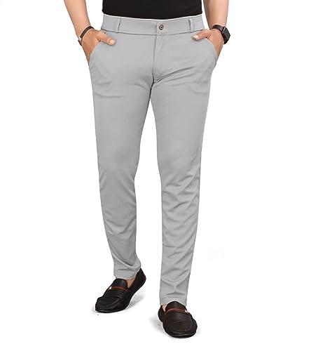 Boostrix Men's Solid Lycra Slim Fit Stretchable Casual Wear Comfortable Formal Trousers Pants (S-F-201590_Grey_30)