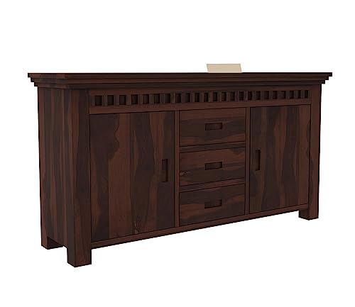 Indoplaza Sheesham Wood Sideboard Storage Cabinet with 3 Drawers and 2 Door for Living Room Hall | Wooden Furniture Storage Cabinet for Kitchen & Dining Room Side Board (Walnut Finish)