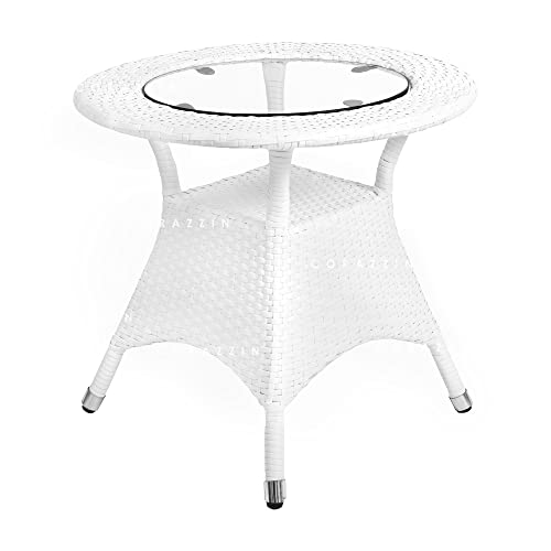 CORAZZIN Garden Patio Seating Chair and Table Set with Glass Balcony Outdoor Furniture with 1 Tables and 2 Chair Set (White)