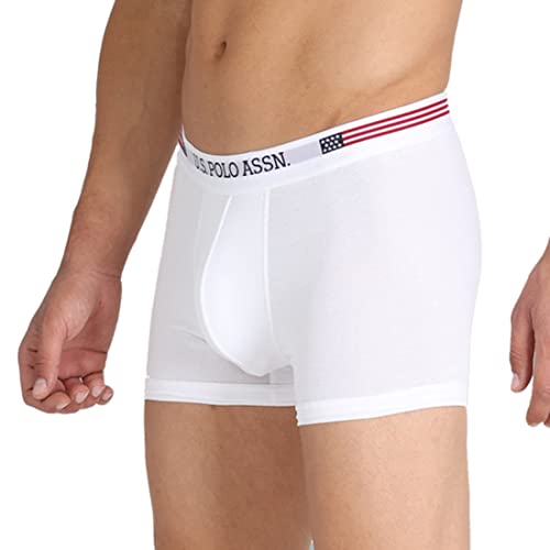 U.S. POLO ASSN. Mens Mid Rise Solid Cotton Spandex I660 Trunks - Pack of 1 (White L)