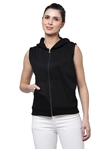 UZARUS Women's Half Sleeves Cotton Fleece Premium Jacket with Hood (XXL, BLACK)