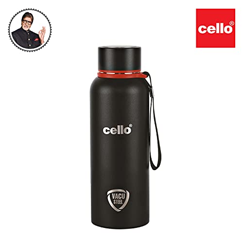 Cello Duro Tuff Stainless Steel Series Kent Flask, 550ml Black | Hot and Cold Stainless Steel Water Bottle | Scratch Resistant DTP Coating Flask |Vacuum Insulated Bottle for Travel, Home, Office