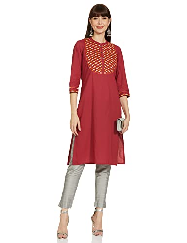 Amazon Brand - Myx Women's Cotton Straight Kurta (SS21MYXKU11_Cherry_x-Large)