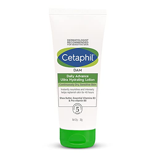 Cetaphil DAM Daily Advance Ultra Hydrating Lotion for Dry, Sensitive Skin| 30 g| Moisturizer with Shea Butter| Non-Greasy, Fragrance-Free| Paraben, Sulphate Free