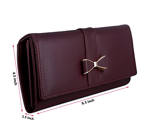 ALSU Women's Maroon Faux Leather Hand Wallet Clutch Trendy | 6 Card Slots | Phone Pocket (shd-004mar)