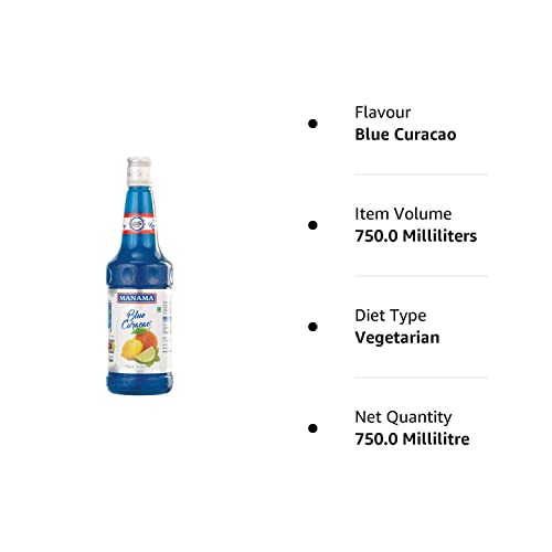 Manama Blue Curacao Syrup | Mixer for Mocktails, Cocktails, Drinks, Juices, Beverages | Non Alcoholic Mix 750ML Bottle